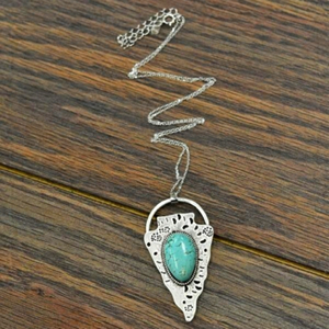STERLING Silver Chain With Natural Turquoise Pendant Western Boho Necklace